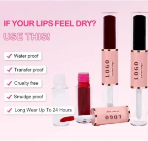Custom Private Label No Logo Dual-ended Peel Off Matte Lip Gloss & Mirror Lip Oil, Long Wear Non-transfer Tinted Lip Makeup