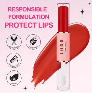 Custom Private Label No Logo Dual-ended Peel Off Matte Lip Gloss & Mirror Lip Oil, Long Wear Non-transfer Tinted Lip Makeup