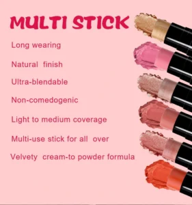 Custom Private Label No Logo Dual-ended Waterproof Blush Stick, Highly Pigmented 3D Facial Brightening Rouge Makeup