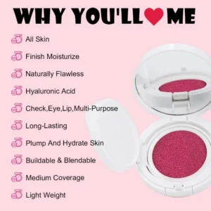 Custom Private Label No Logo Matte Cushion Blush in Expanding Shade, Non-Caking Highly Pigmented Long-Lasting Natural Nude Makeup