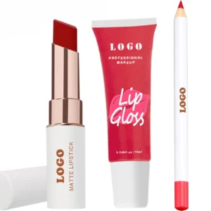 Custom 3 In 1 Matte Lipstick Hydrating Lip Gloss & Lip Liner Complete Long Wear Lip Makeup Kit