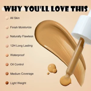 Custom Hydrating Liquid Foundation, Non-transfer Non-Caking Full Coverage Concealing Long Wear Skin-friendly Base Makeup