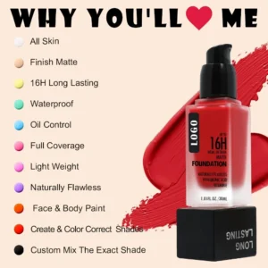 Custom Private Label No Logo Oil Control Matte Liquid Foundation for Oily Skin, Non-Caking Transfer Resistant Full Coverage Base Makeup