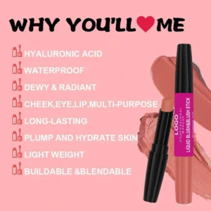 Custom 2 In 1 Dewy Liquid Blush & Cream Blush Stick, Multi-use Natural Nude Highly Pigmented Facial Rouge Makeup