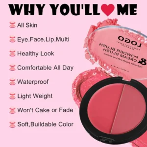 Custom Private Label No Logo 2 In 1 Multi-use Single Cream Blush, Highly Pigmented Long Wear Natural Nude Facial Rouge Makeup