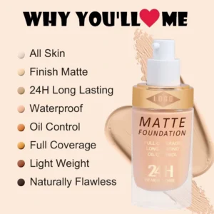 Private Label No Logo Custom Matte Waterproof Foundation, Oil Control Non-Caking Full Coverage Long Wear Base Makeup for Oily Skin