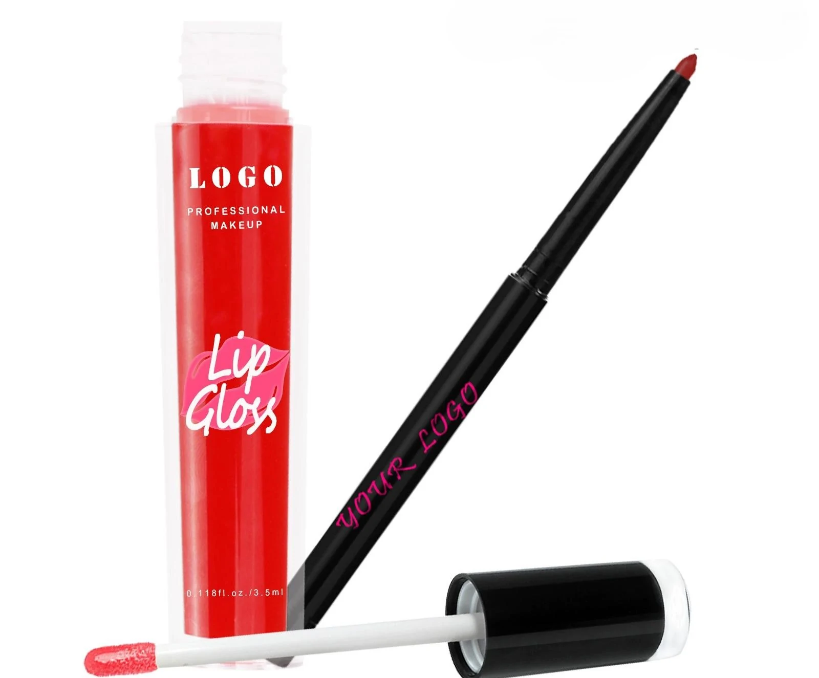 Custom Private Label No Logo Mirror Hydrating Lip Gloss & Matte Lip Liner Long Wear Non-Transfer Lip Makeup Set