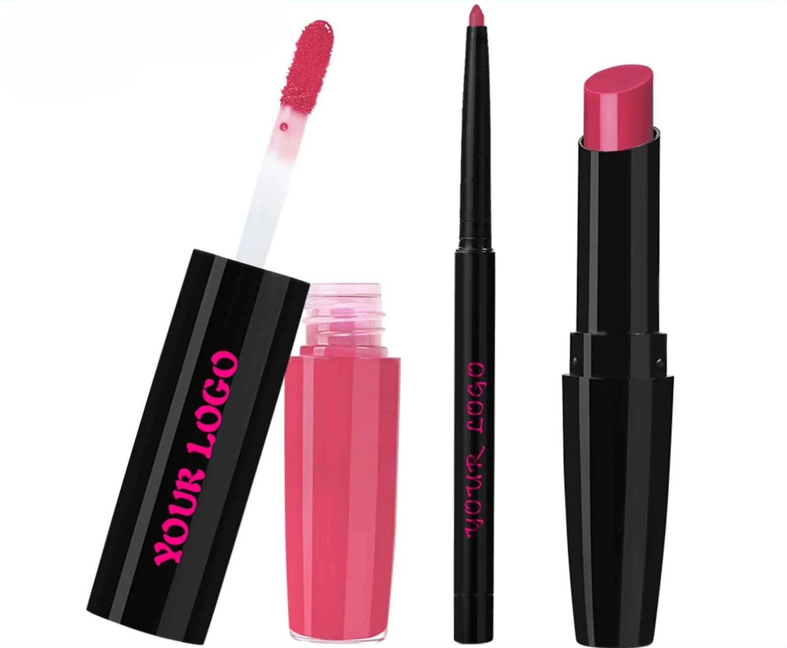 Custom Private Label No Logo Mirror Hydrating Lipstick & Lip Liner Set, Non-Transfer Long-Lasting Complete Lip Makeup Kit