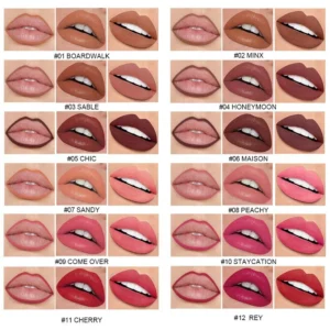 Custom Private Label No Logo Mirror Hydrating Lipstick & Lip Liner Set, Non-Transfer Long-Lasting Complete Lip Makeup Kit