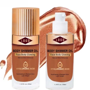 Private Label No Logo Custom Shimmer Dewy Highlighter Oil, Fine Glitter Brightening Liquid for Face & Body Radiant Makeup