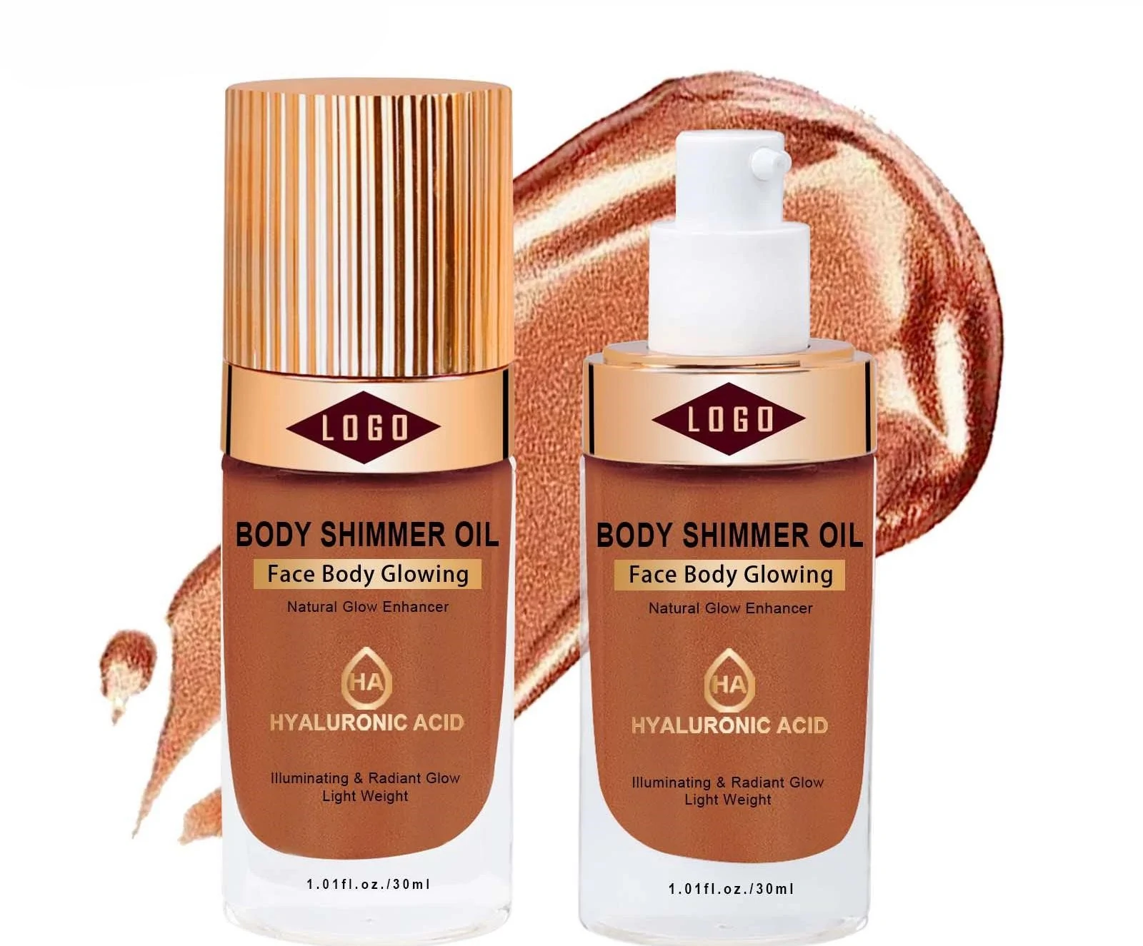 Private Label No Logo Custom Shimmer Dewy Highlighter Oil, Fine Glitter Brightening Liquid for Face & Body Radiant Makeup