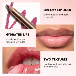 Custom Private Label No Logo 3 In 1 Lip Makeup Tin Set, Contains Lip Gloss, Lip Liner & Hydrating Lip Balm