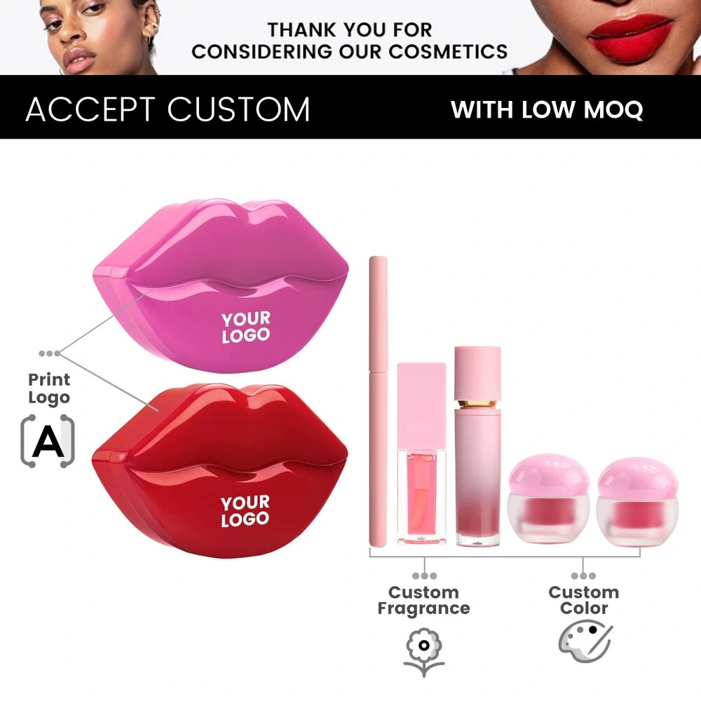 Custom Private Label No Logo 5 In 1 Lip Makeup Set in Tin Box, Includes Lip Gloss, Lip Oil, Lip Mask, Lip Liner & Lip Scrub