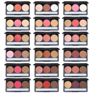 Custom Private Label No Logo Waterproof 3-Shade Multi-Use Blush Highlight Contour Palette, Long-Lasting 3D Facial Sculpting Makeup