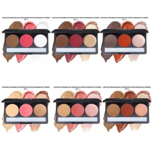 Custom Private Label No Logo Waterproof 3-Shade Multi-Use Highlight Contour Blush Cream Palette, Long-Lasting Facial Sculpting Makeup