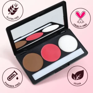 Custom Private Label No Logo Waterproof 3-Shade Multi-Use Highlight Contour Blush Cream Palette, Long-Lasting Facial Sculpting Makeup