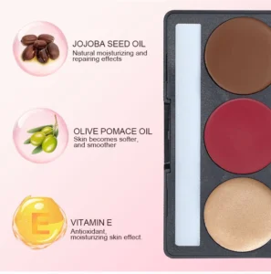Custom Private Label No Logo Waterproof 3-Shade Multi-Use Highlight Contour Blush Cream Palette, Long-Lasting Facial Sculpting Makeup