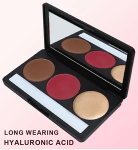 Custom Private Label No Logo Waterproof 3-Shade Multi-Use Highlight Contour Blush Cream Palette, Long-Lasting Facial Sculpting Makeup