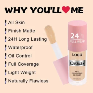 Custom Private Label No Logo Waterproof Matte Liquid Concealer, Dark Circle Covering Non-Caking Transfer Resistant Long Wear Base Makeup