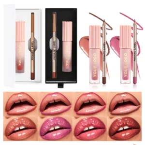 Factory Direct Small Batch Mixed Color Lip Makeup Kit, 12 Waterproof Lip Liners Plus 65 Shades Lip Gloss Private Label No Logo