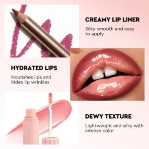 Factory Direct Small Batch Mixed Color Lip Makeup Kit, 12 Waterproof Lip Liners Plus 65 Shades Lip Gloss Private Label No Logo