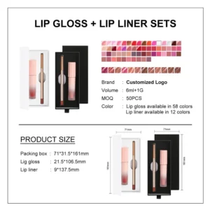 Factory Direct Small Batch Mixed Color Lip Makeup Kit, 12 Waterproof Lip Liners Plus 65 Shades Lip Gloss Private Label No Logo