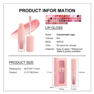 Gradient Pink Frosted Dual Texture Lip Gloss, Matte Color Lock & Mirror Finish Plumping Dudu Lips Long Wear Lip Color