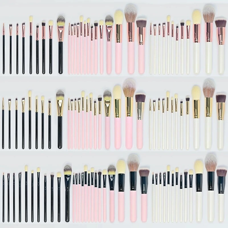 Full Set Wooden Handle Custom Makeup Brushes, Multi-color Eyebrow Brushes for Private Label Wholesale