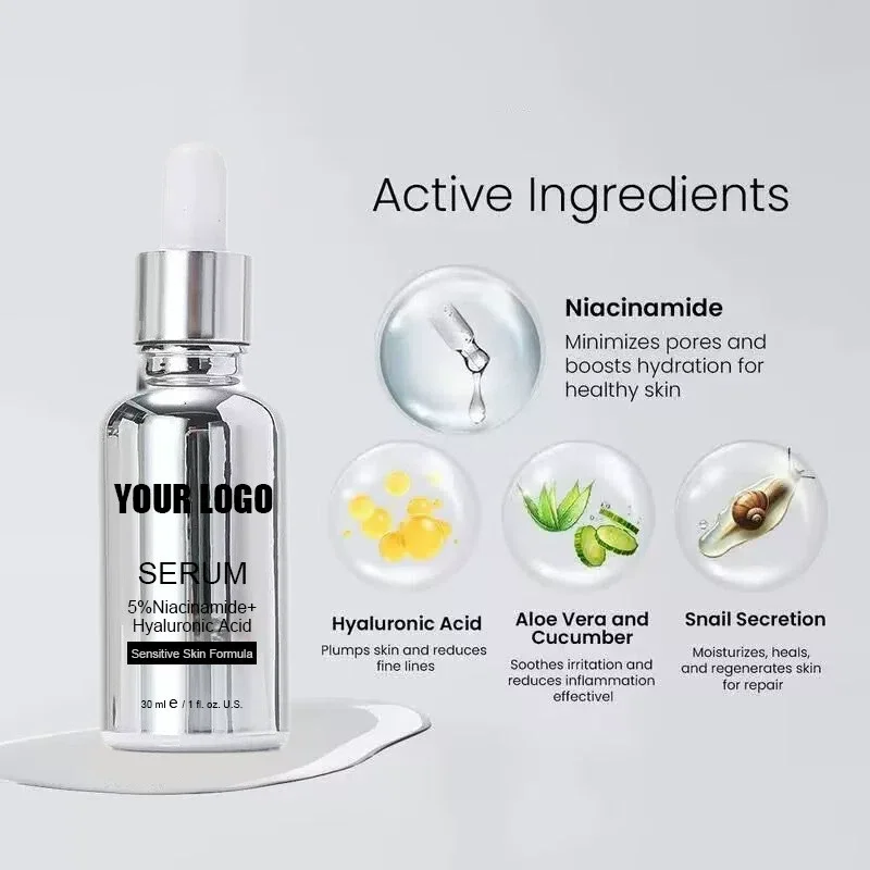 30ml No Logo Multi-Ingredient Facial Serum with Arbutin Niacinamide Hyaluronic Acid Salicylic Acid, Brightening Hydrating Pore Cleansing Skin Care Essence