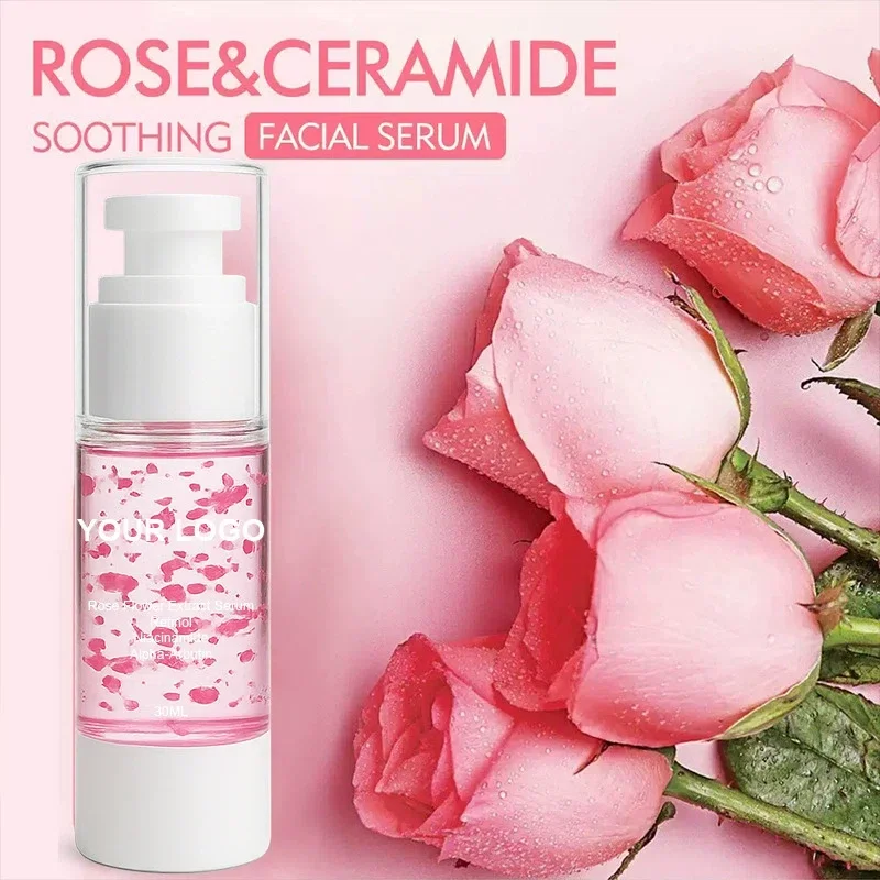 30ml No Logo Rose Facial Serum, Skin Brightening Fine Lines Reducing Hydrating Anti Wrinkle Moisturizing Facial Essence