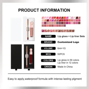 OEM Custom Private Label 12 Shades Lip Liner & 58 Shades Matte Lip Gloss Combination Gift Set Wholesale