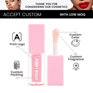 OEM Small Batch Private Label No Logo Clear Hydrating Plumping Lip Oil, Dewy Dudu Lips Nourishing Lip Gloss