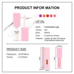 OEM Small Batch Private Label No Logo Clear Hydrating Plumping Lip Oil, Dewy Dudu Lips Nourishing Lip Gloss