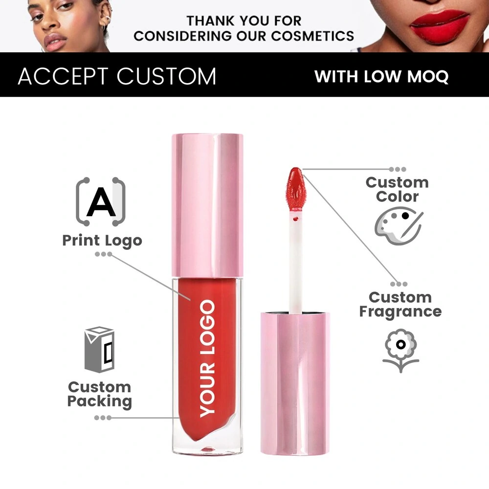 OEM Small Batch Private Label No Logo Pink Round Tube Waterproof Non Transfer Lip Gloss, Long Wear Hydrating Lip Makeup