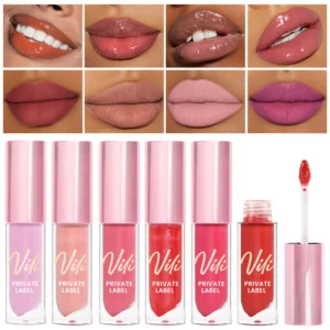 OEM Small Batch Private Label No Logo Pink Round Tube Waterproof Non Transfer Lip Gloss, Long Wear Hydrating Lip Makeup