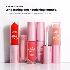 OEM Small Batch Private Label No Logo Pink Round Tube Waterproof Non Transfer Lip Gloss, Long Wear Hydrating Lip Makeup