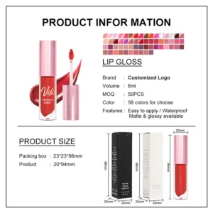 OEM Small Batch Private Label No Logo Pink Round Tube Waterproof Non Transfer Lip Gloss, Long Wear Hydrating Lip Makeup