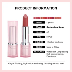 Private Label No Logo 12 Shades Jelly Pink Matte & Glossy Lipstick, Fade Resistant Long Lasting Hydrating Lip Balm