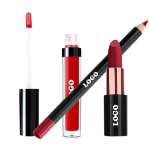 Private Label No Logo 3-in-1 Waterproof Matte Lipstick & Lip Liner Set, Non-Transfer Fade-Resistant Complete Lip Makeup Kit