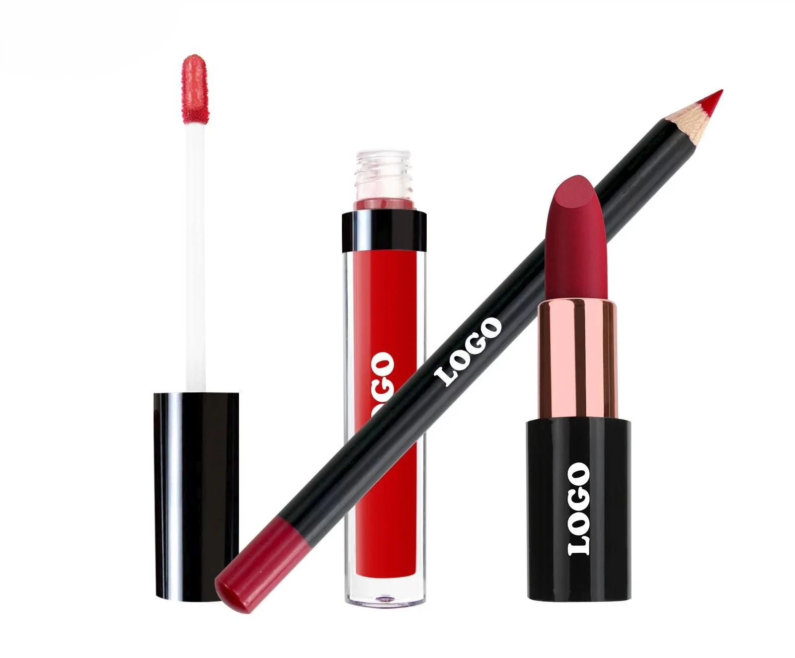 Private Label No Logo 3-in-1 Waterproof Matte Lipstick & Lip Liner Set, Non-Transfer Fade-Resistant Complete Lip Makeup Kit