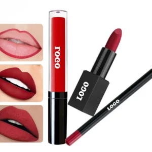 Private Label No Logo Waterproof Matte Non-Transfer Lipstick Lip Liner & Lip Gloss Set, Precise Lip Contour Long Wear Makeup