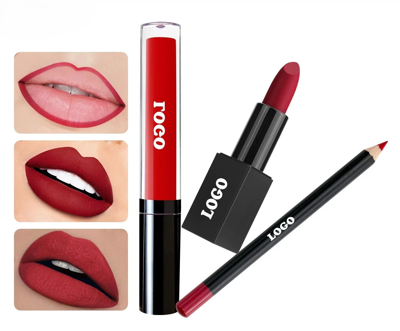 Private Label No Logo Waterproof Matte Non-Transfer Lipstick Lip Liner & Lip Gloss Set, Precise Lip Contour Long Wear Makeup