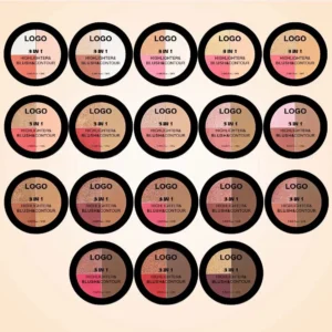 Private Label No Logo 3-Shade Waterproof Sweat-Proof All-in-One Highlight Blush Contour Palette, Highly Pigmented Long-Lasting Facial Makeup