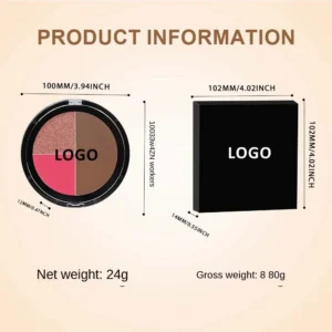 Private Label No Logo 3-Shade Waterproof Sweat-Proof All-in-One Highlight Blush Contour Palette, Highly Pigmented Long-Lasting Facial Makeup