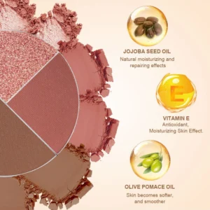 Private Label No Logo 3-Shade Waterproof Sweat-Proof All-in-One Highlight Blush Contour Palette, Highly Pigmented Long-Lasting Facial Makeup