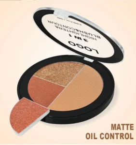 Private Label No Logo 3-Shade Waterproof Sweat-Proof All-in-One Highlight Blush Contour Palette, Highly Pigmented Long-Lasting Facial Makeup