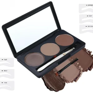 Private Label No Logo 3 Shade Waterproof Eyebrow Powder & Pomade Palette, Smudge-Proof Long-Lasting Natural Brow Shaping Makeup