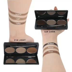 Private Label No Logo 3 Shade Waterproof Eyebrow Powder & Pomade Palette, Smudge-Proof Long-Lasting Natural Brow Shaping Makeup