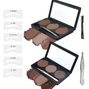 Private Label No Logo 3 Shade Waterproof Eyebrow Powder & Pomade Palette, Smudge-Proof Long-Lasting Natural Brow Shaping Makeup
