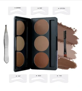 Private Label No Logo 3 Shade Waterproof Eyebrow Powder & Pomade Palette, Smudge-Proof Long-Lasting Natural Brow Shaping Makeup
